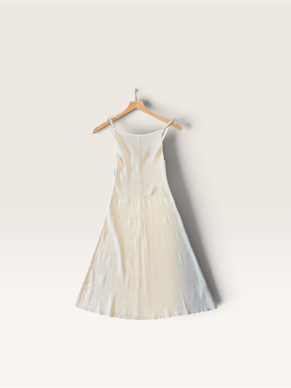 House of Harlow 1960 Strapless Cream Flared Midi Dress with Pearl straps